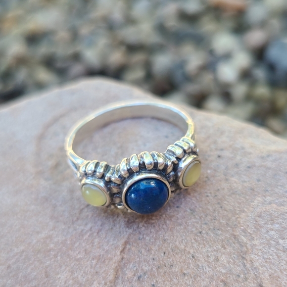 Vintage Sterling Silver Lapis Moonstone Ring, Size 9 - Picture 3 of 9